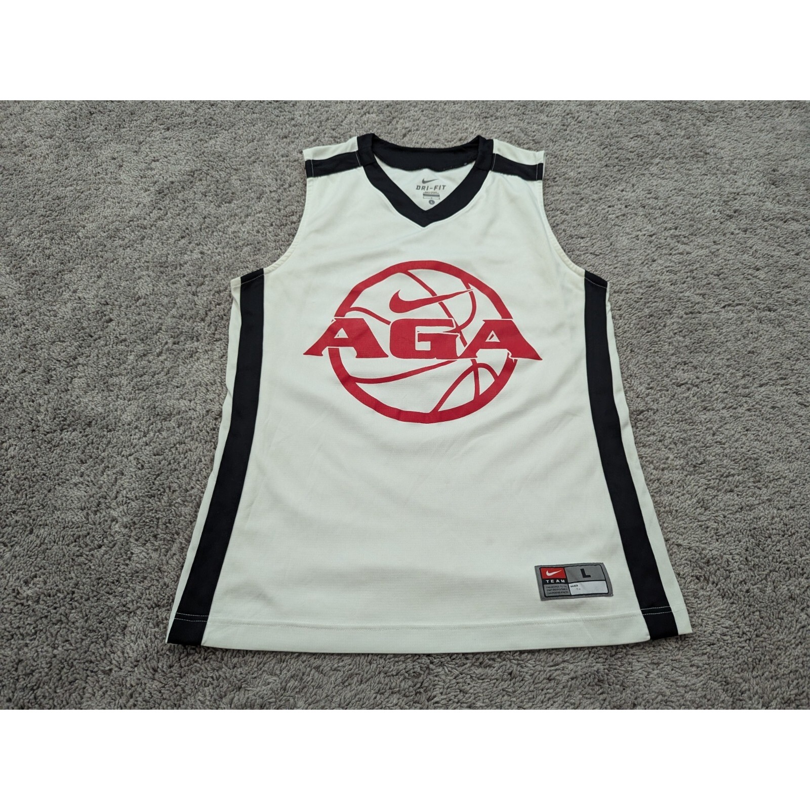 Aga Basketball Jersey Men's Large Tank White Sleeveless Workout Gym Nike Dri-Fit